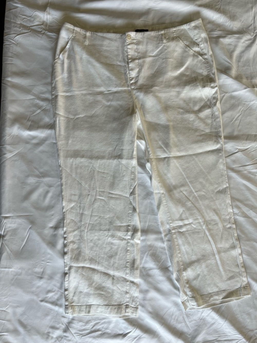 NYDJ White Linen Blend Straight Leg Pants Womens 16 Summer Coastal Resort - Picture 2 of 4